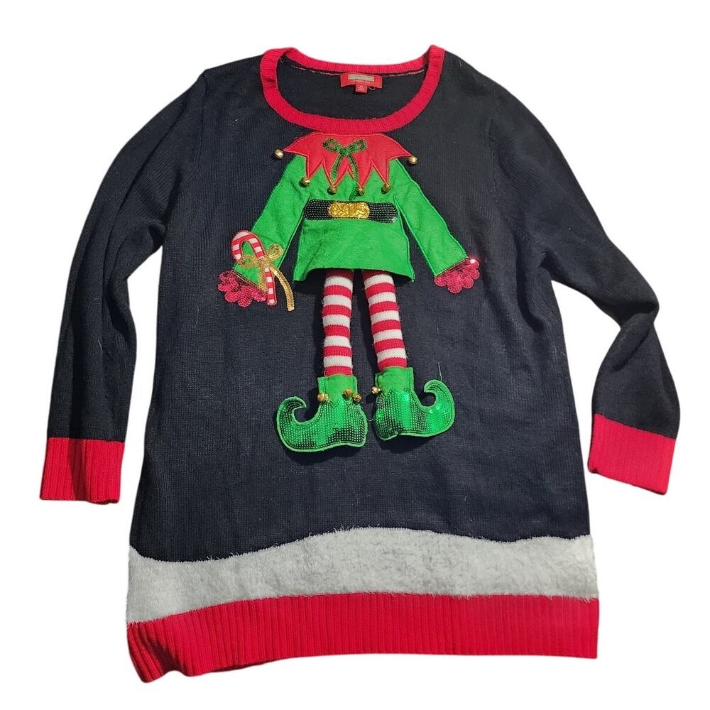 Holiday Traditions Tunic Dress Ugly Christmas Sweater Stuffed Elf Plus Size 1X